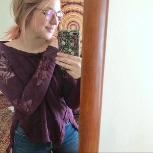 FREE PEOPLE • lace embroidered long sleeve top